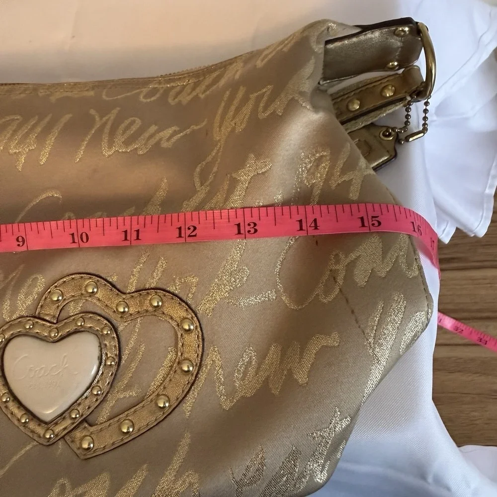 Coach Ltd Ed Poppy Lurex Script F17472 Hobo Shoulder Bag Gold Jacquard & Leather
